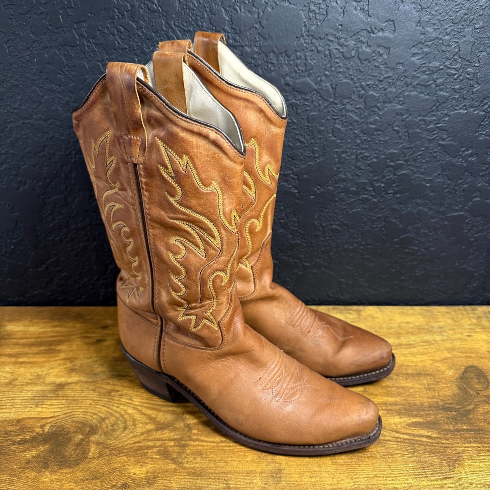 Old West CF8229 Brown Leather Western Cowboy Boots Made in India Size 6